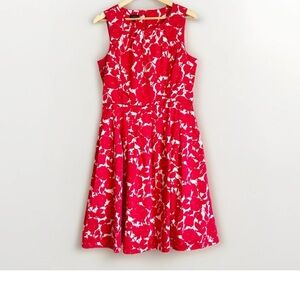 Talbots Women’s 14 Red Floral Fit & Flare Dress Sleeveless Pockets Resort Travel